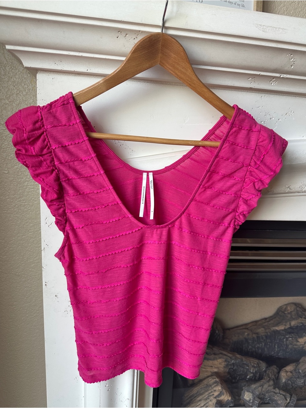 Anthropologie Bright Pink Ruffle Sleeve Top